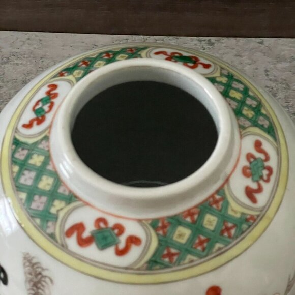 Antique 19th c. Chinese Famille Verte Hand Painted Ginger Open Jar Qing Dynasty - Picture 4 of 7